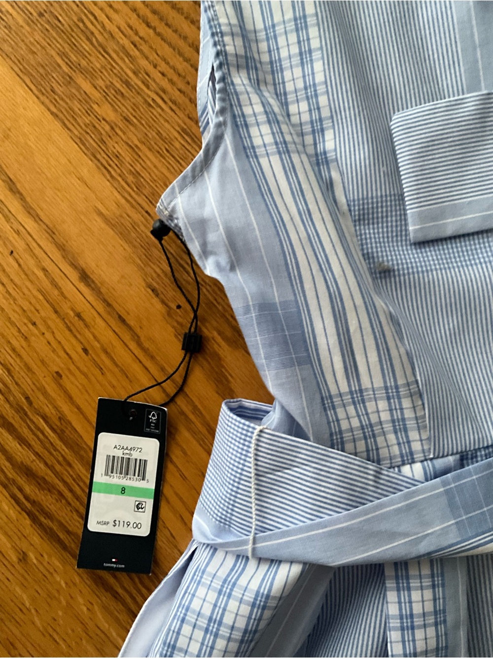 NWT Tommy Hilfiger Sleeveless Light Blue Striped Shirt Dress with Tie Waist - Picture 9 of 9